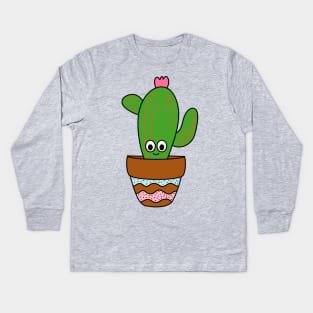Cute Cactus Design #283: Cute Saguaro In Terra-cotta Pot Kids Long Sleeve T-Shirt